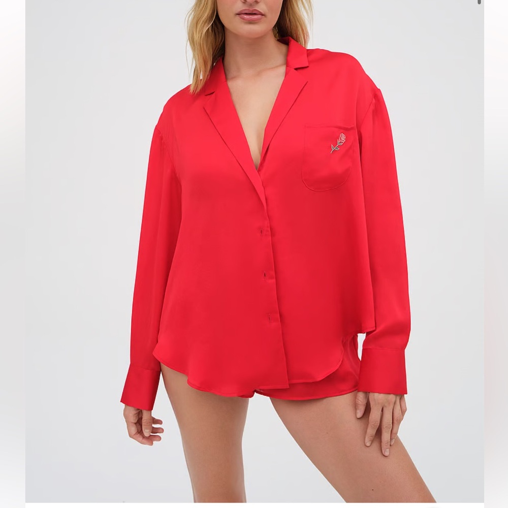 FOR LOVE & LEMONS EVERYDAY PJ TOP Red Women's Top and Shorts Set S top XS bottom